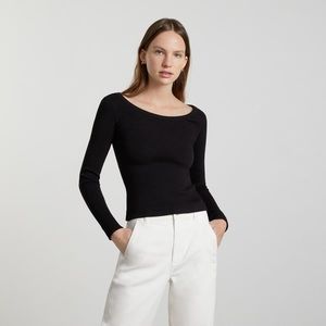 Everlane The Long-Sleeve Ribbed Scoop-Neck Tee Black Small